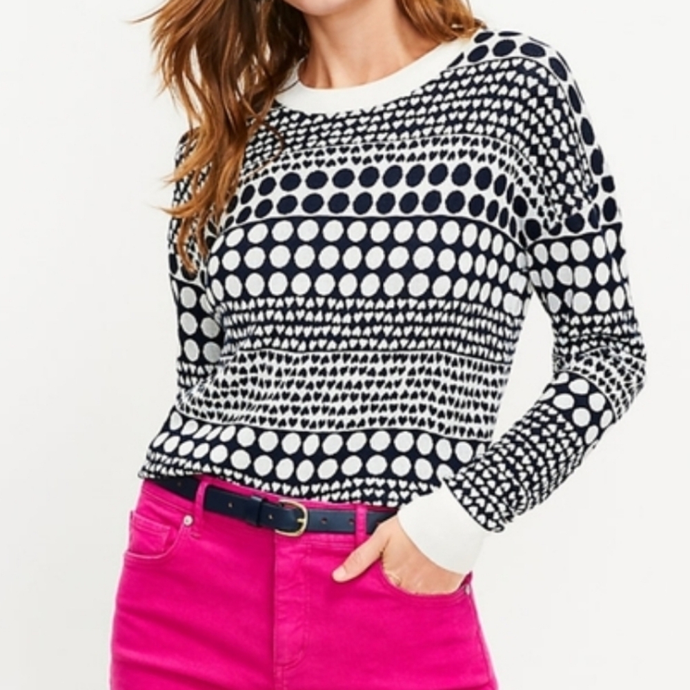 LOFT Navy and White Geometric Sweater